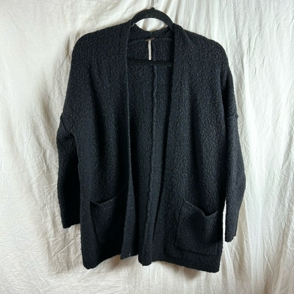 Free People Oversized Black Open Front Wool Blend Cardigan Size xsmall